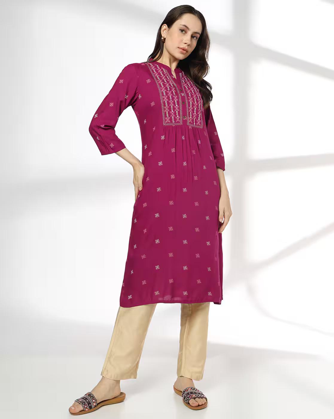 Women Embroidered Straight Kurta