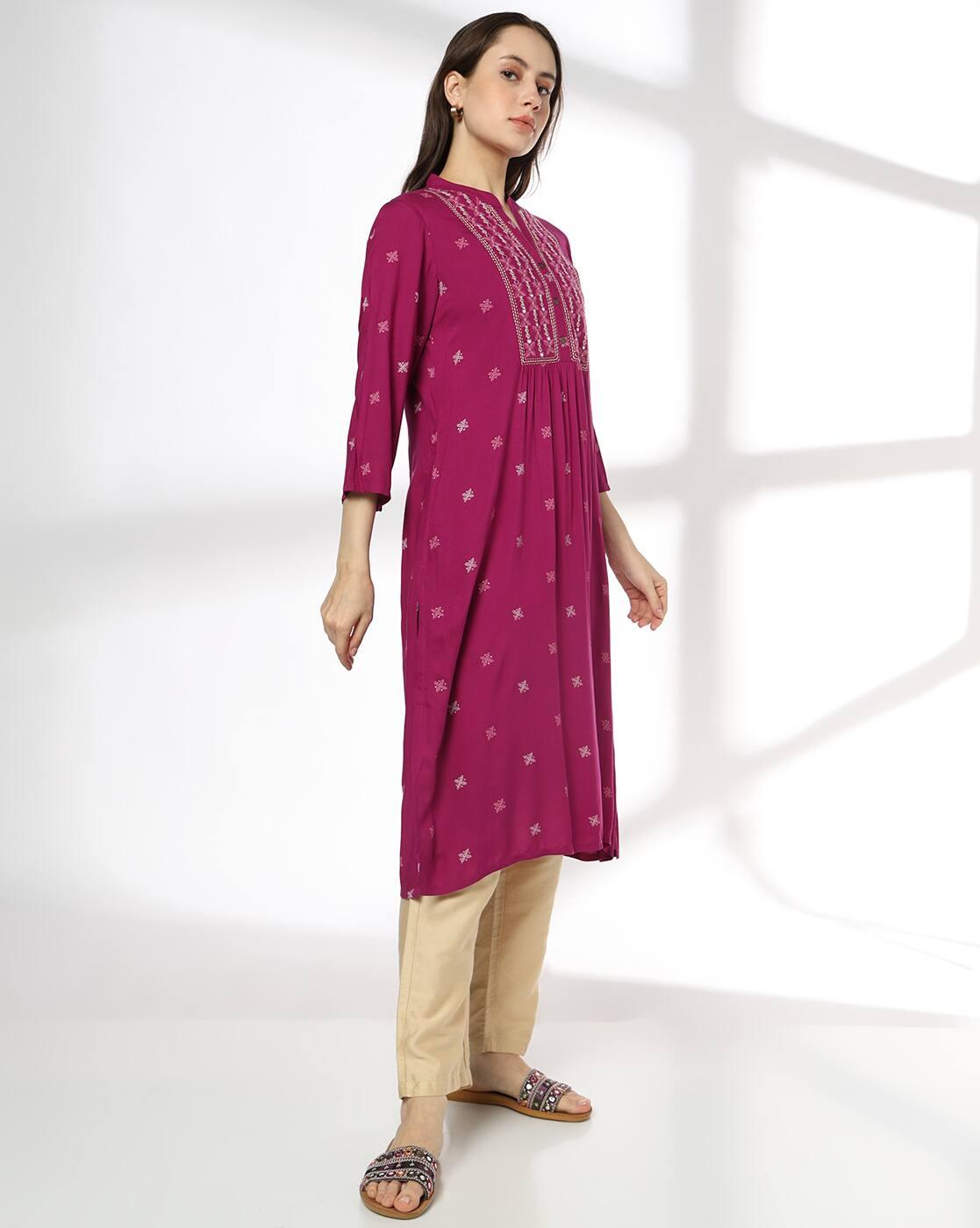 Women Embroidered Straight Kurta