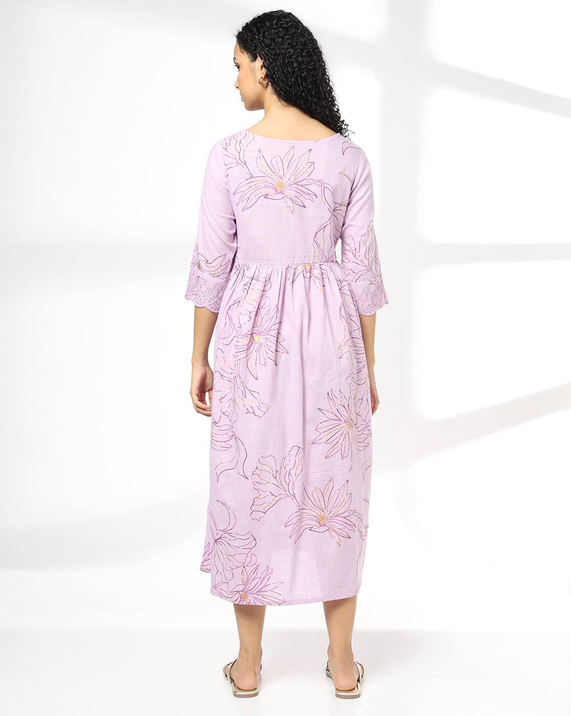 Women Floral Print Cotton Fit & Flare Midi Dress