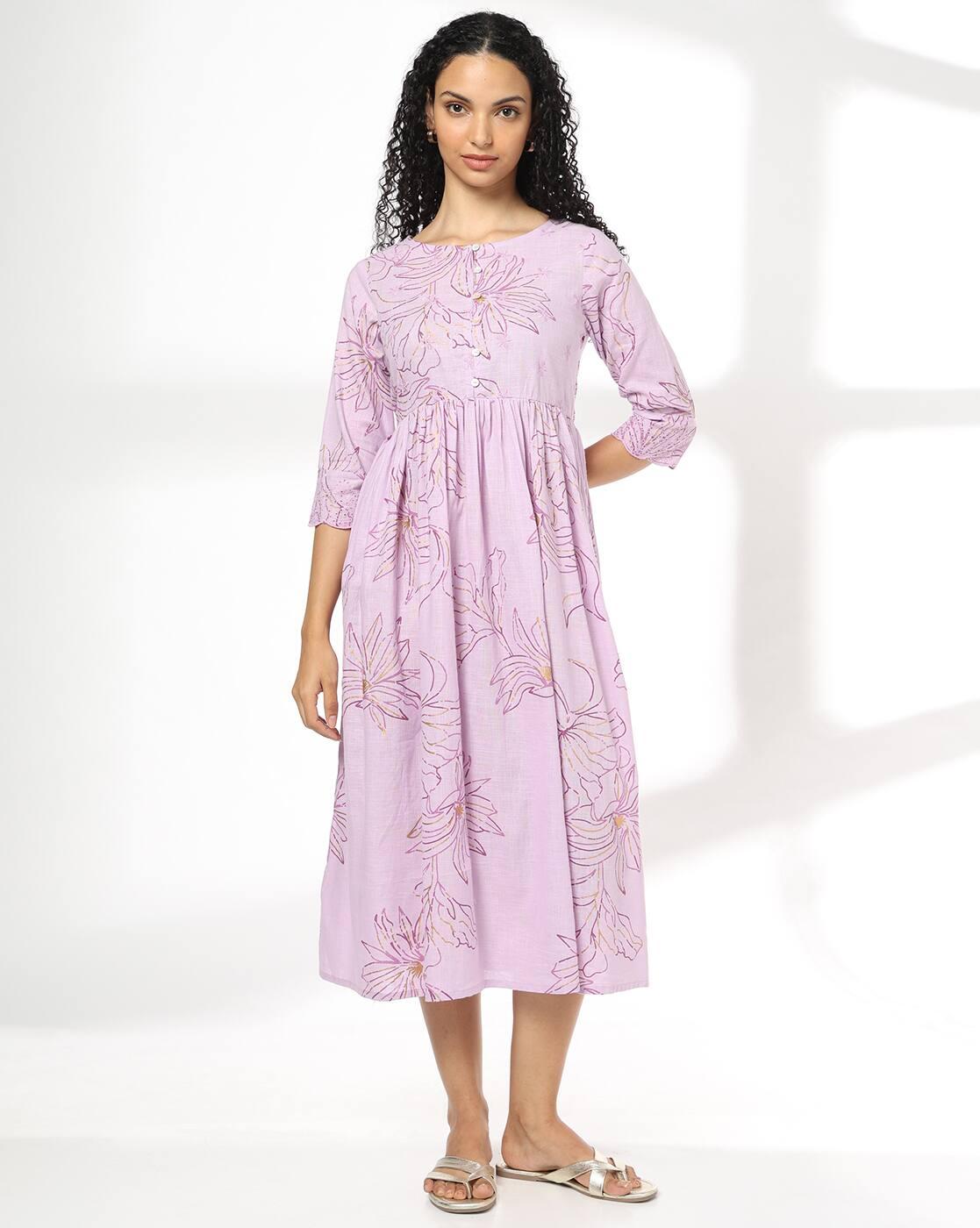 Women Floral Print Cotton Fit & Flare Midi Dress