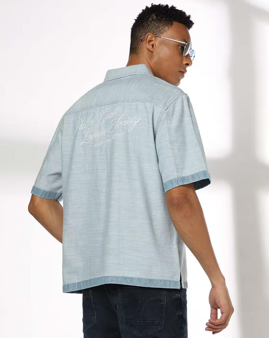 Men Typographic Print Relaxed Fit Shirt with Patch Pocket