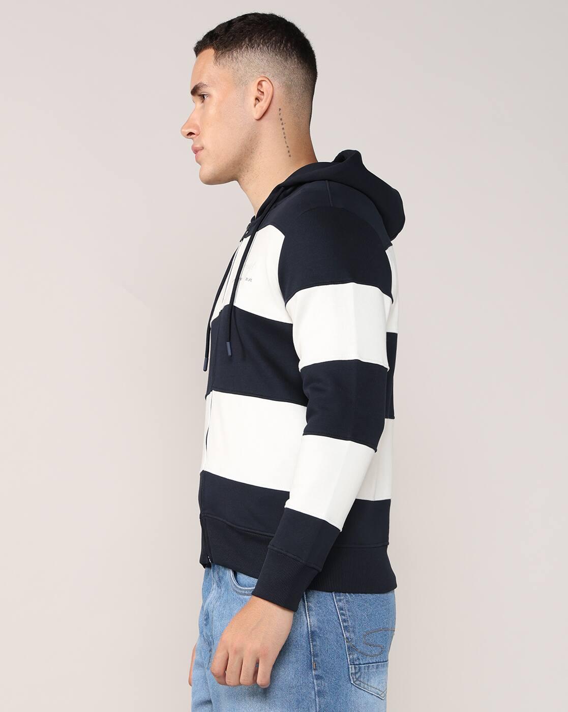 Men Striped Regular Fit Hoodie