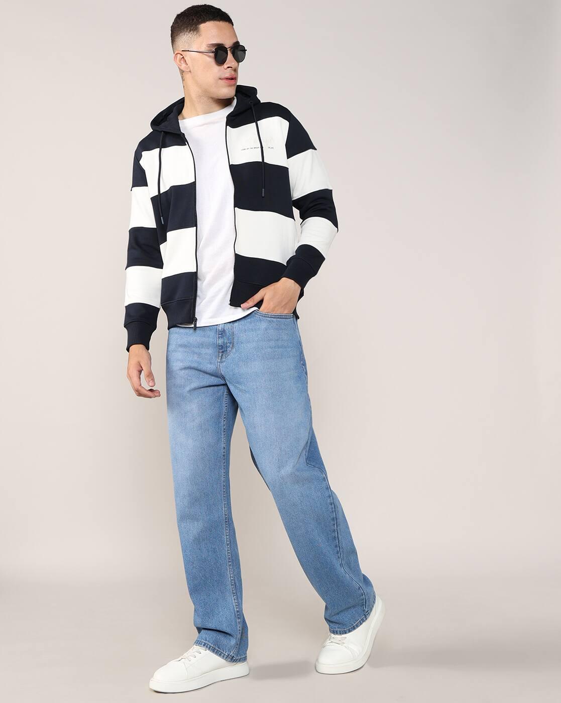 Men Striped Regular Fit Hoodie