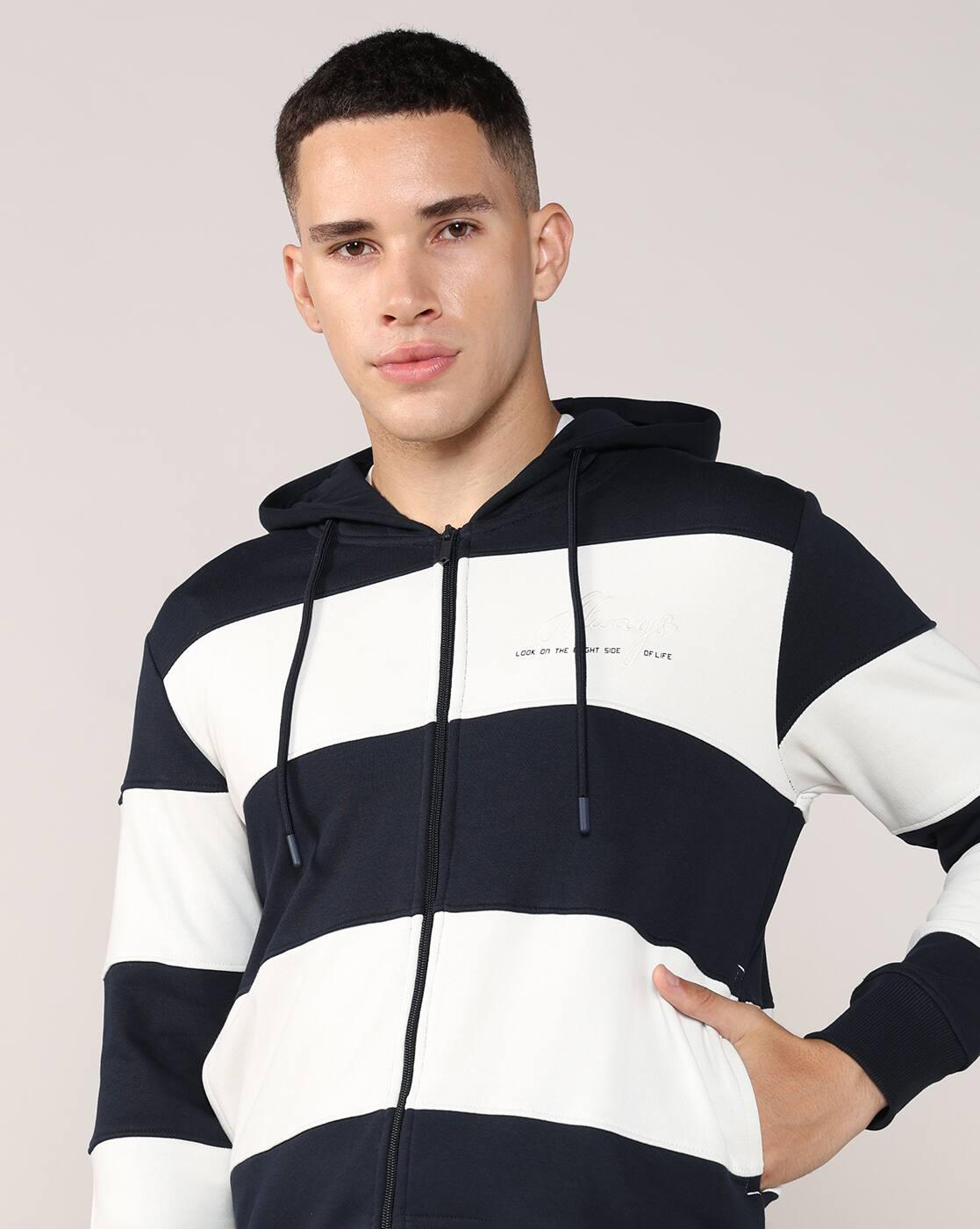 Men Striped Regular Fit Hoodie