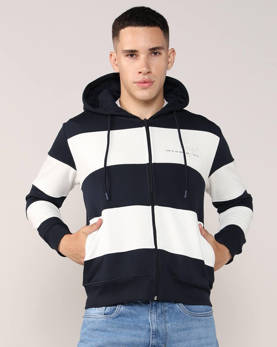 Men Striped Regular Fit Hoodie