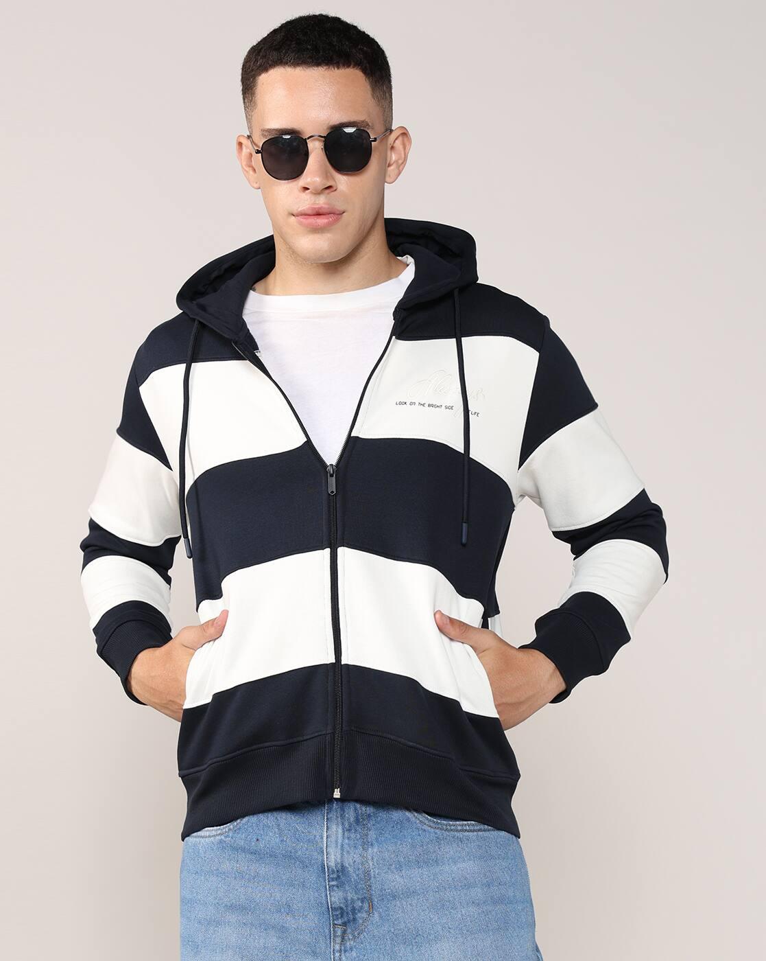 Men Striped Regular Fit Hoodie