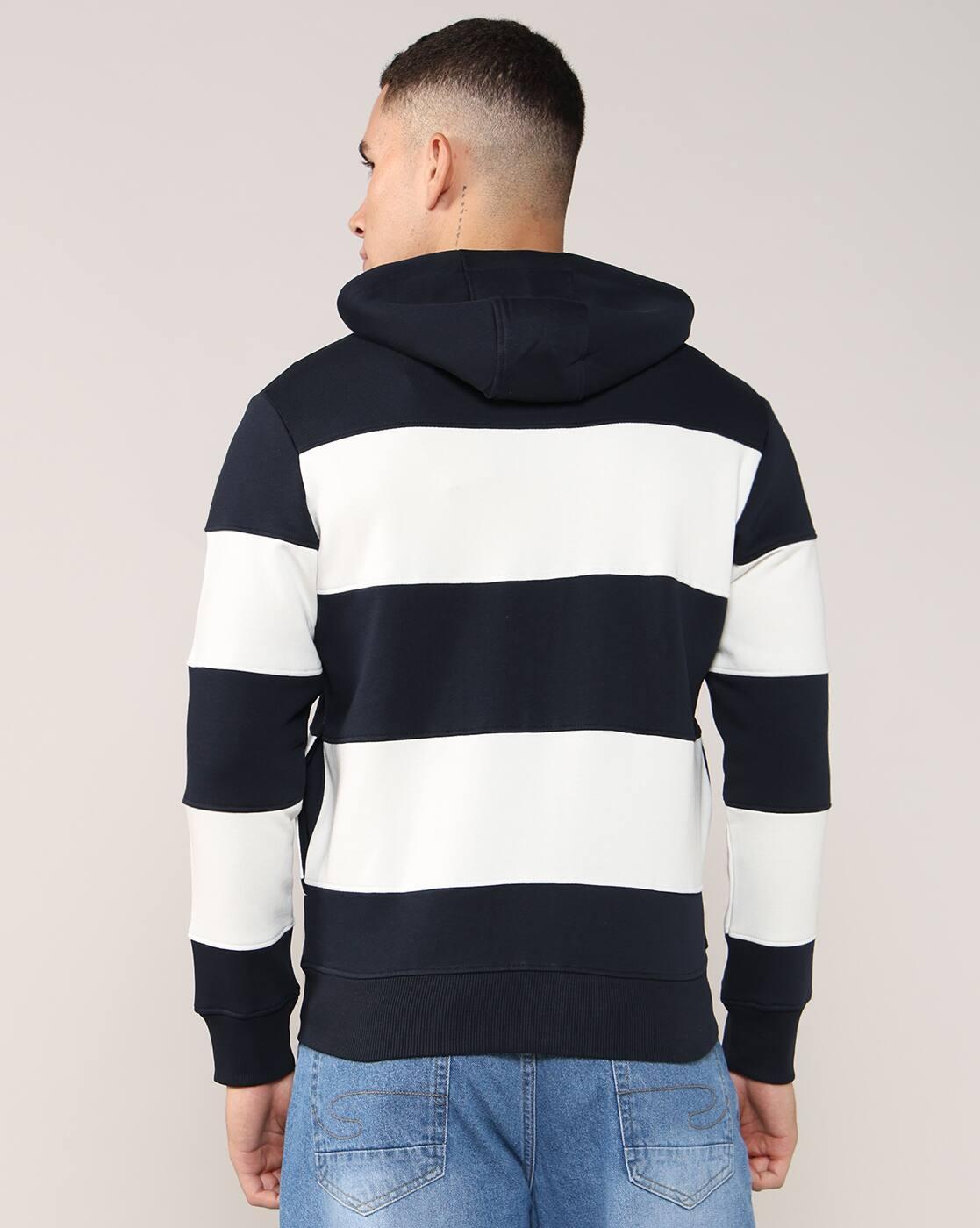 Men Striped Regular Fit Hoodie