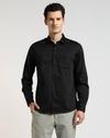 SATIN STRETCH SHIRT WITH, JET BLACK, 46