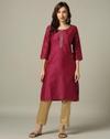 AOP Kurta with embroidered plac, WINE, S