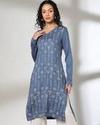 STRAIGHT KURTA WITH PRINT  DET, BLUE, XS