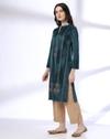 VELVET STRAIGHT KURTA WITH EM, TEAL