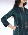 VELVET STRAIGHT KURTA WITH EM, TEAL
