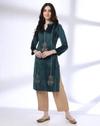 VELVET STRAIGHT KURTA WITH EM, TEAL