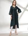 ASYMMETRICAL HEM FESTIVE KURTA, TEAL, XL