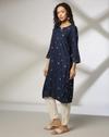 Flower Print AOP Kurta, NAVY, XXL