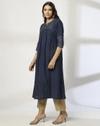 SHORT YOKE A LINE KURTA, NAVY