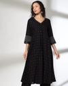 PRINTED FLARED KURTA WITH, JET BLACK, S