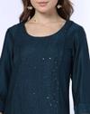 ROUND NECK KURTA WITH EMBROIDER, TEAL, S