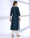 ROUND NECK KURTA WITH EMBROIDER, TEAL, S