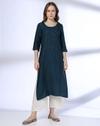 ROUND NECK KURTA WITH EMBROIDER, TEAL, S