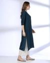 ROUND NECK KURTA WITH EMBROIDER, TEAL, S