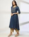 EMB YOKE HI LOW FESTIVE KURTA, BLUE