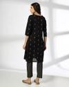 V NECK GATHERS WEAVE PRT SET, BLACK, M