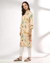SHADED FLOWER JAAL PRT KURTA, CREAM, S