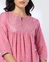 EMB YOKE GATHERED FLARED, LT. PINK, XXL