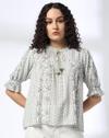 Rayon Crinkle Printed V Neck T, GREEN