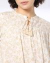 Rayon Crinkle Printed V Neck T, BEIGE, S