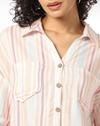Stripe Boxy Shirt with Patch P, PEACH, L