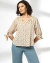 Button Down Top with Raglan, BROWN, L
