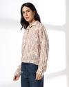 Boxy Cropped Shirt with Patch, BEIGE, L