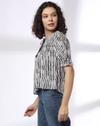 Printed V Neck Top with N, OFF WHITE, XS