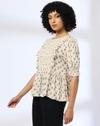 Printed Peplum Top with Sm, OFF WHITE, M