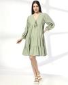 V Neck Embroidered Tiered Tuni, GREEN, M