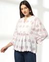 Y Notch Embroidered Peplum Top, LILAC, L