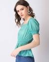 Green Polka Smocked Waist Puff, GREEN, M
