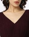 V NECK TIERED DRESS, MAROON, XXL