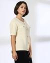 BUTTON DOWN FLAT KNIT TOP, BEIGE