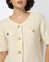 BUTTON DOWN FLAT KNIT TOP, BEIGE