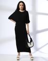 Kimono sleeve solid dress, BLACK, S