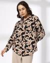 Full sleeve leaf printed shi, BLACK, XXL