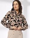 Full sleeve leaf printed shi, BLACK, XXL