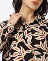 Full sleeve leaf printed shi, BLACK, XXL