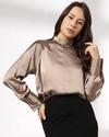 High Neck raglan sleeve top, BEIGE, M