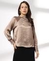 High Neck raglan sleeve top, BEIGE, L