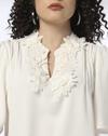 FRONT APPLIQUE TOP WITH FL, OFF WHITE, L