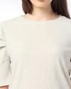 TEXTURED KNIT PUFF SLEEVE TOP, ECRU, M